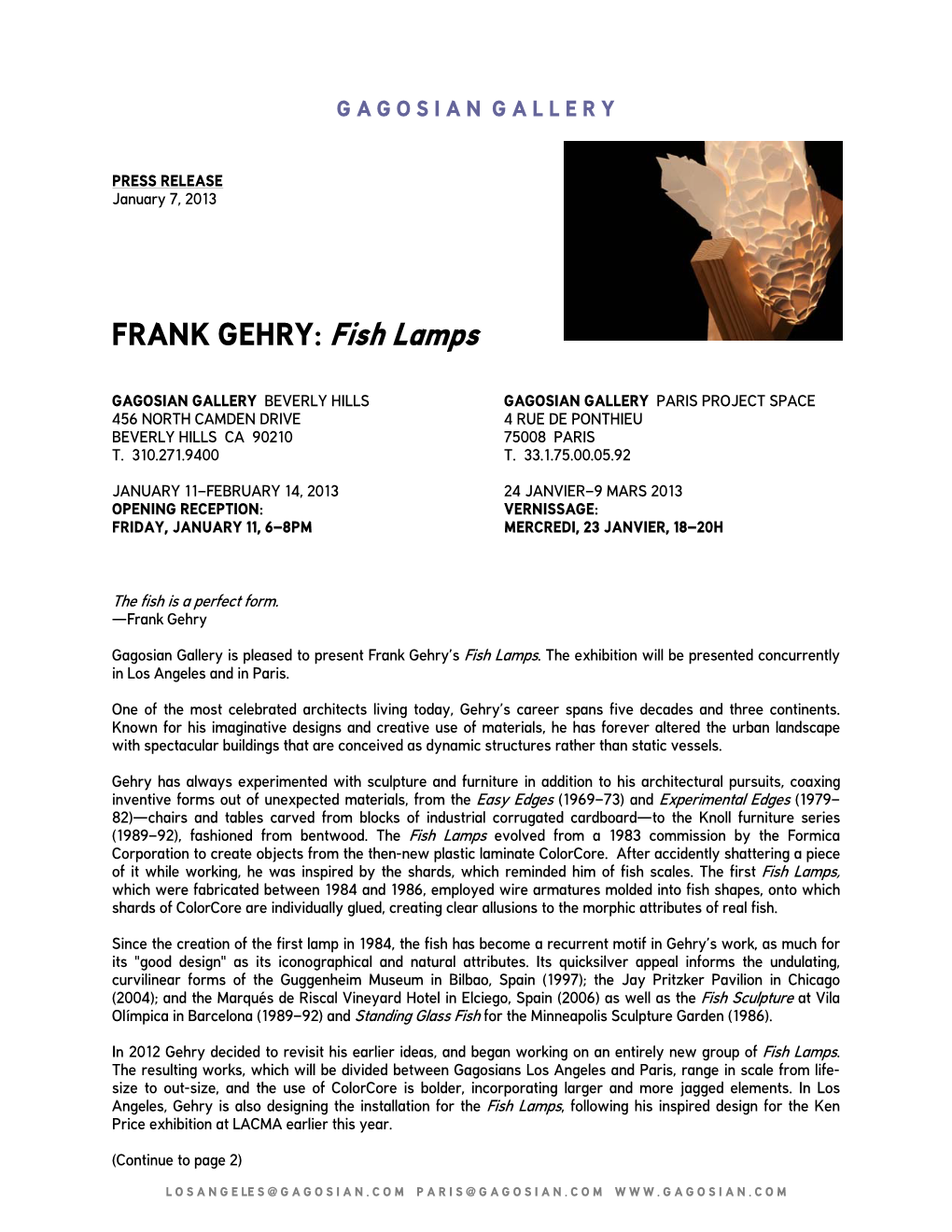 FRANK GEHRY: Fish Lamps