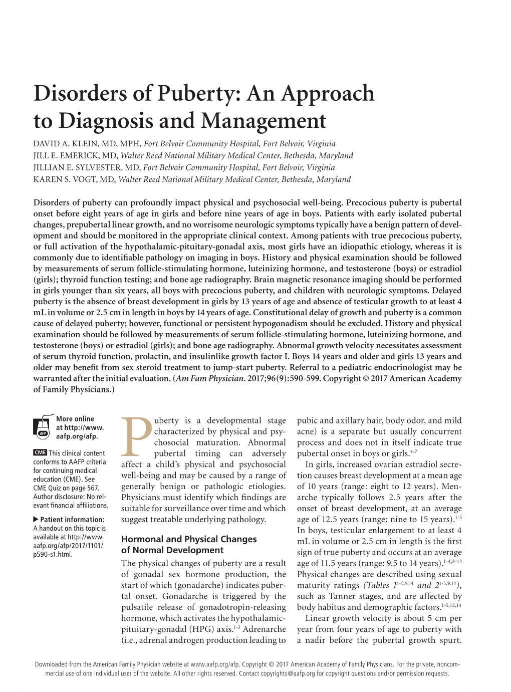 Disorders of Puberty: an Approach to Diagnosis and Management DAVID A