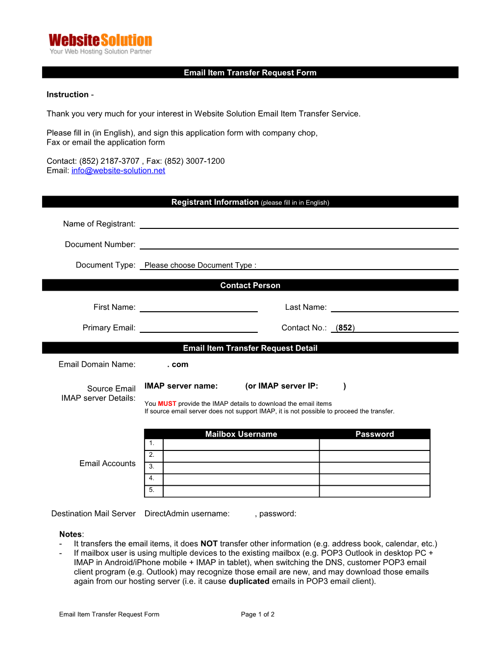 Master Application Form