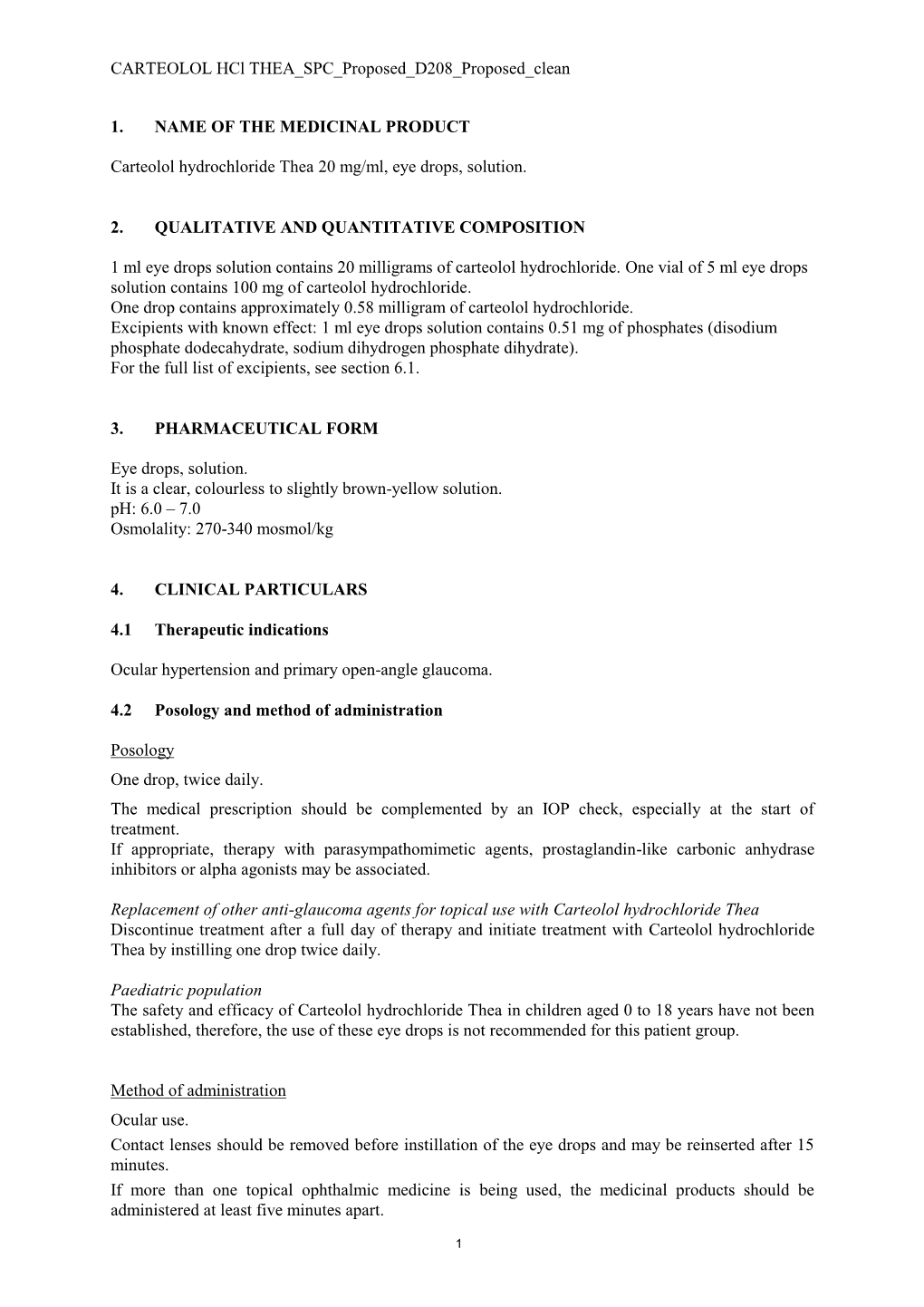 CARTEOLOL Hcl THEA SPC Proposed D208 Proposed Clean