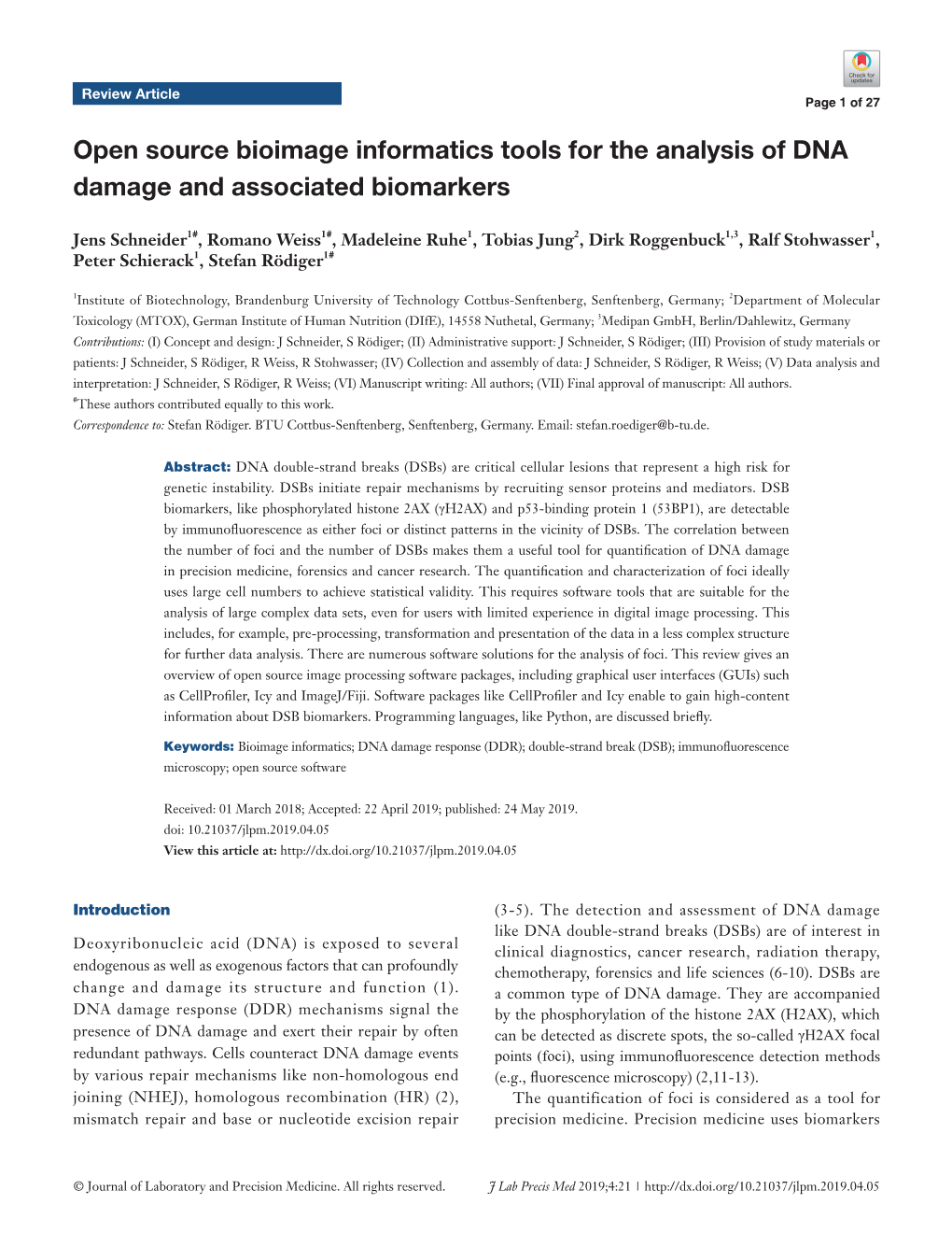 Open Source Bioimage Informatics Tools for the Analysis of DNA Damage and Associated Biomarkers