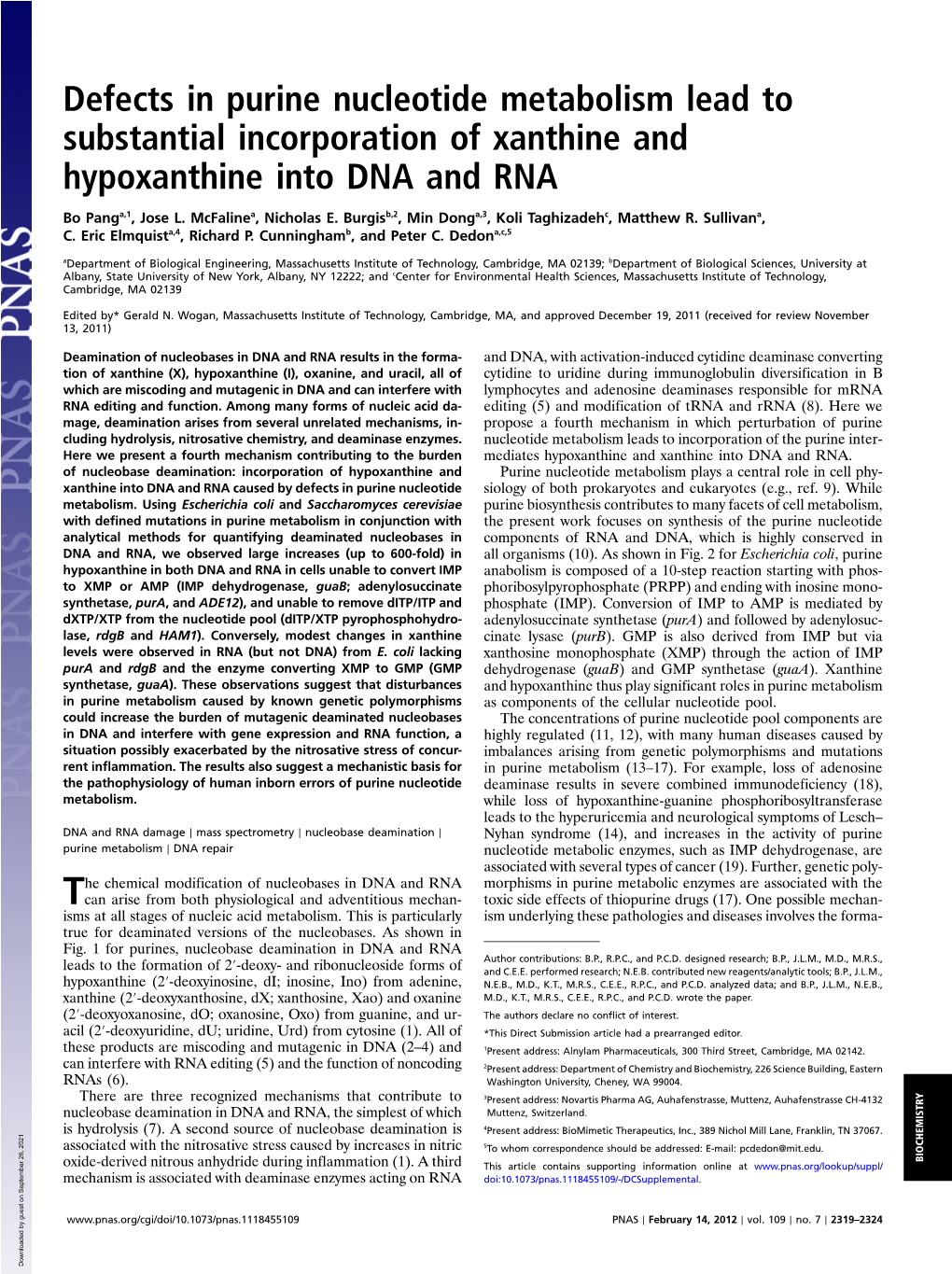 Defects in Purine Nucleotide Metabolism Lead to Substantial Incorporation of Xanthine and Hypoxanthine Into DNA and RNA