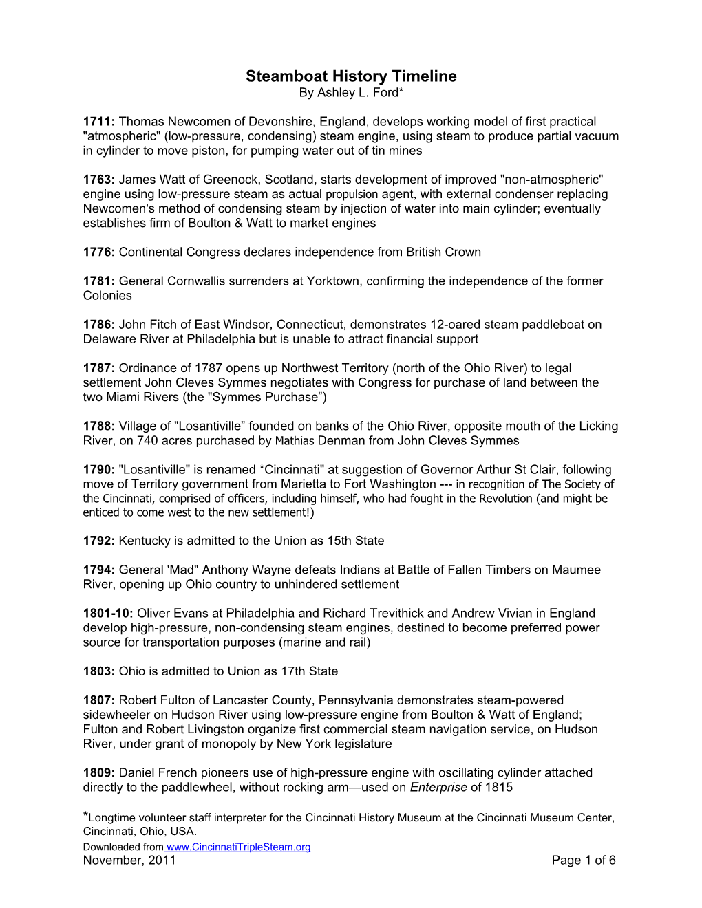 Steamboat History Timeline by Ashley L