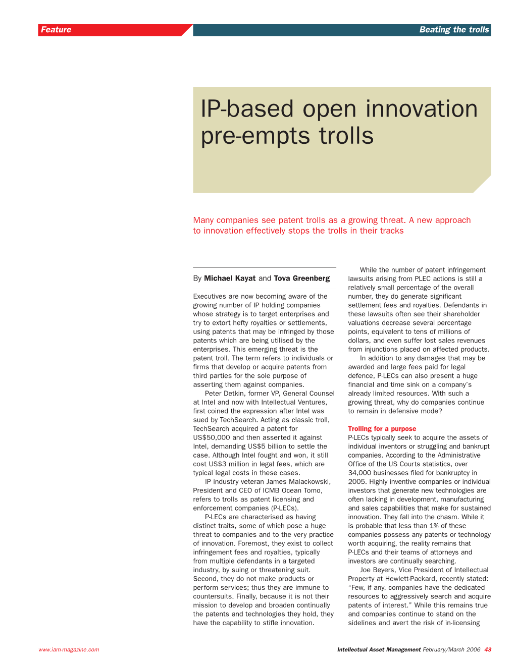 IP-Based Open Innovation Pre-Empts Trolls