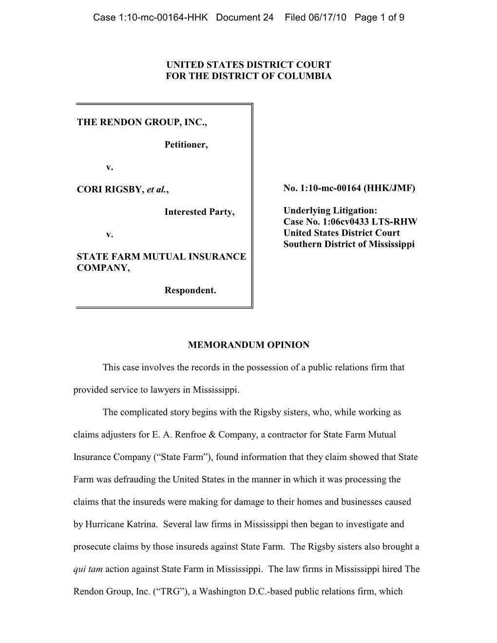 Case 1:10-Mc-00164-HHK Document 24 Filed 06/17/10 Page 1 of 9