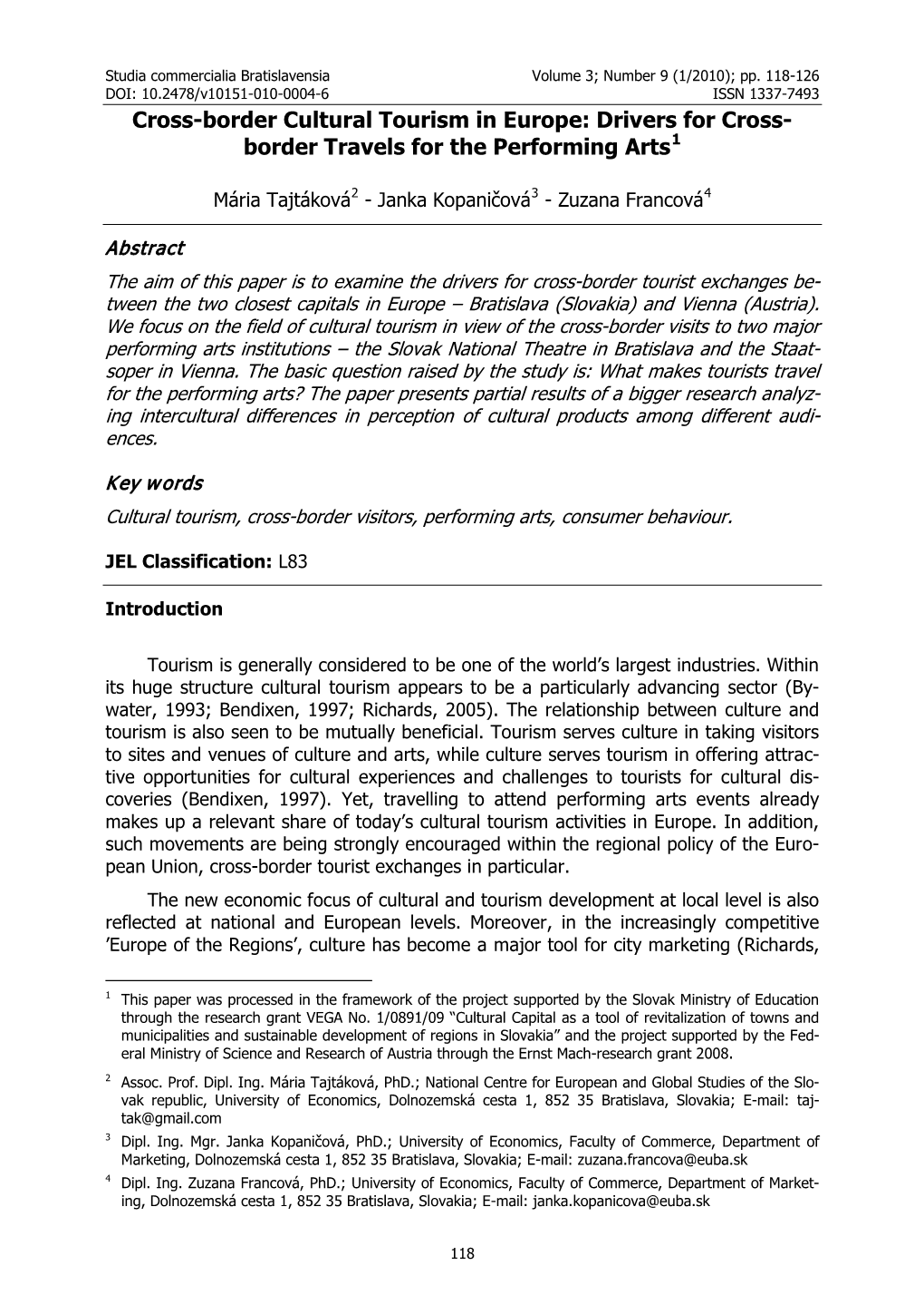 Studia Commercialia Bratislavensia Volume 3; Number 9 (1/2010); Pp