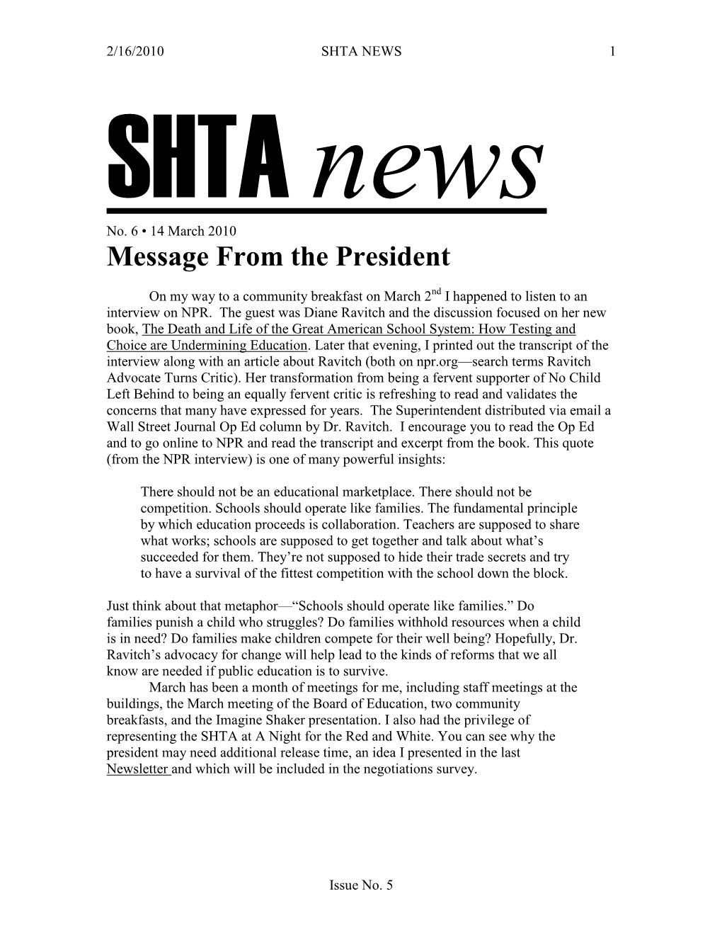 SHTA NEWS 1 SHTA News No