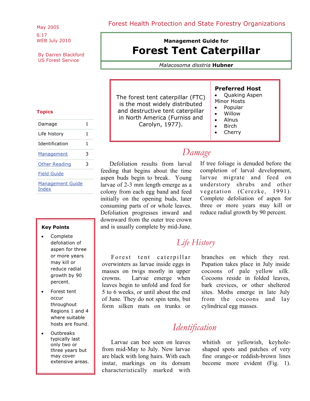 Managment Guide for Forest Tent Caterpillar