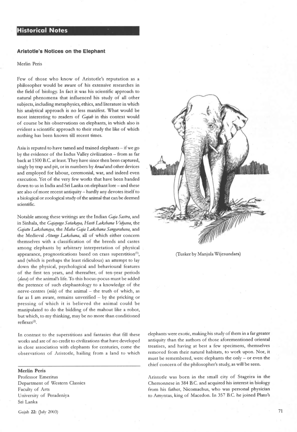 Aristotle's Notices on the Elephant