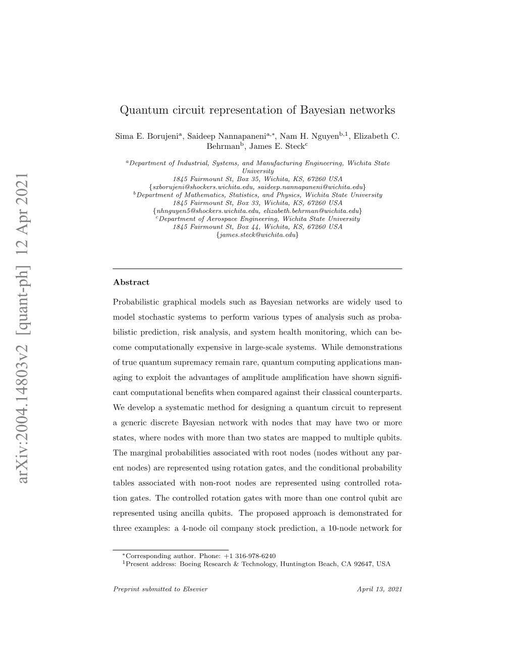 Quantum Circuit Representation of Bayesian Networks