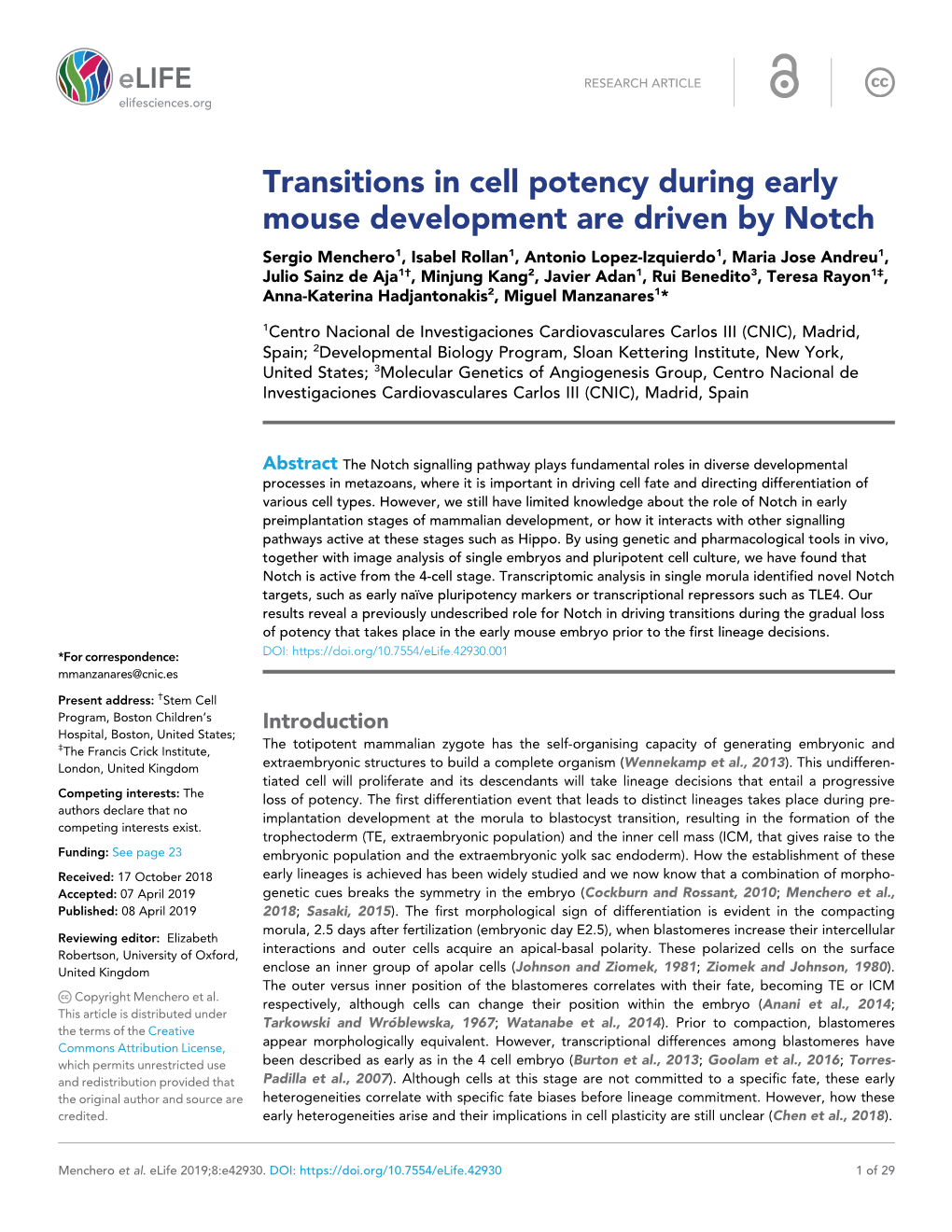 Transitions in Cell Potency During Early Mouse Development Are Driven By