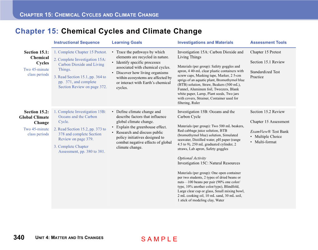 Chapter 15: Chemical Cycles and Climate Change