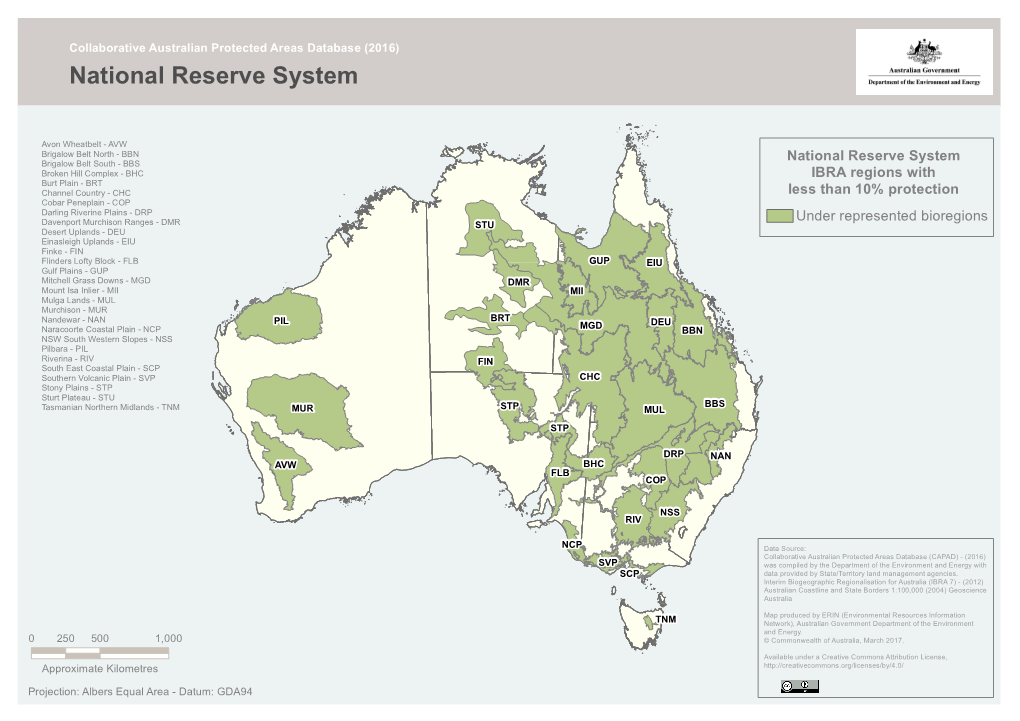 National Reserve System IBRA Regions with Less Than 10% Protection