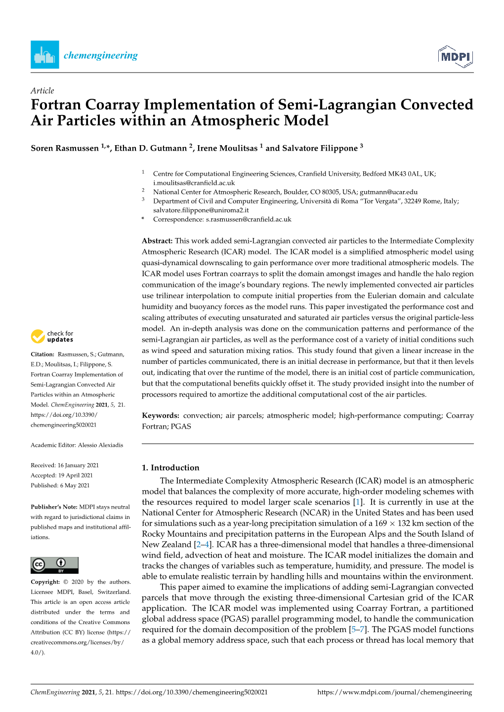 Fortran Coarray Implementation of Semi-Lagrangian Convected Air Particles Within an Atmospheric Model