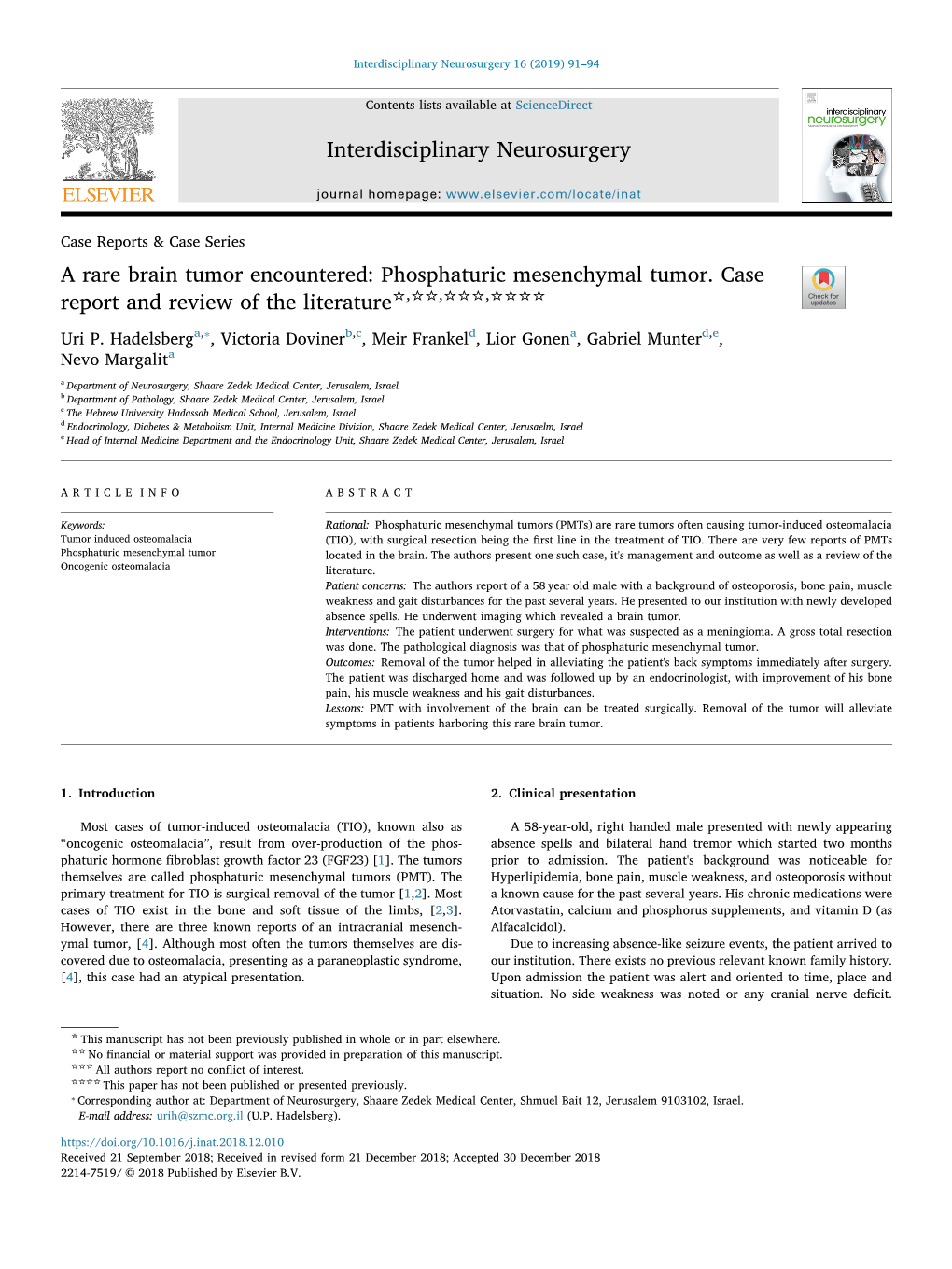 Interdisciplinary Neurosurgery 16 (2019) 91–94