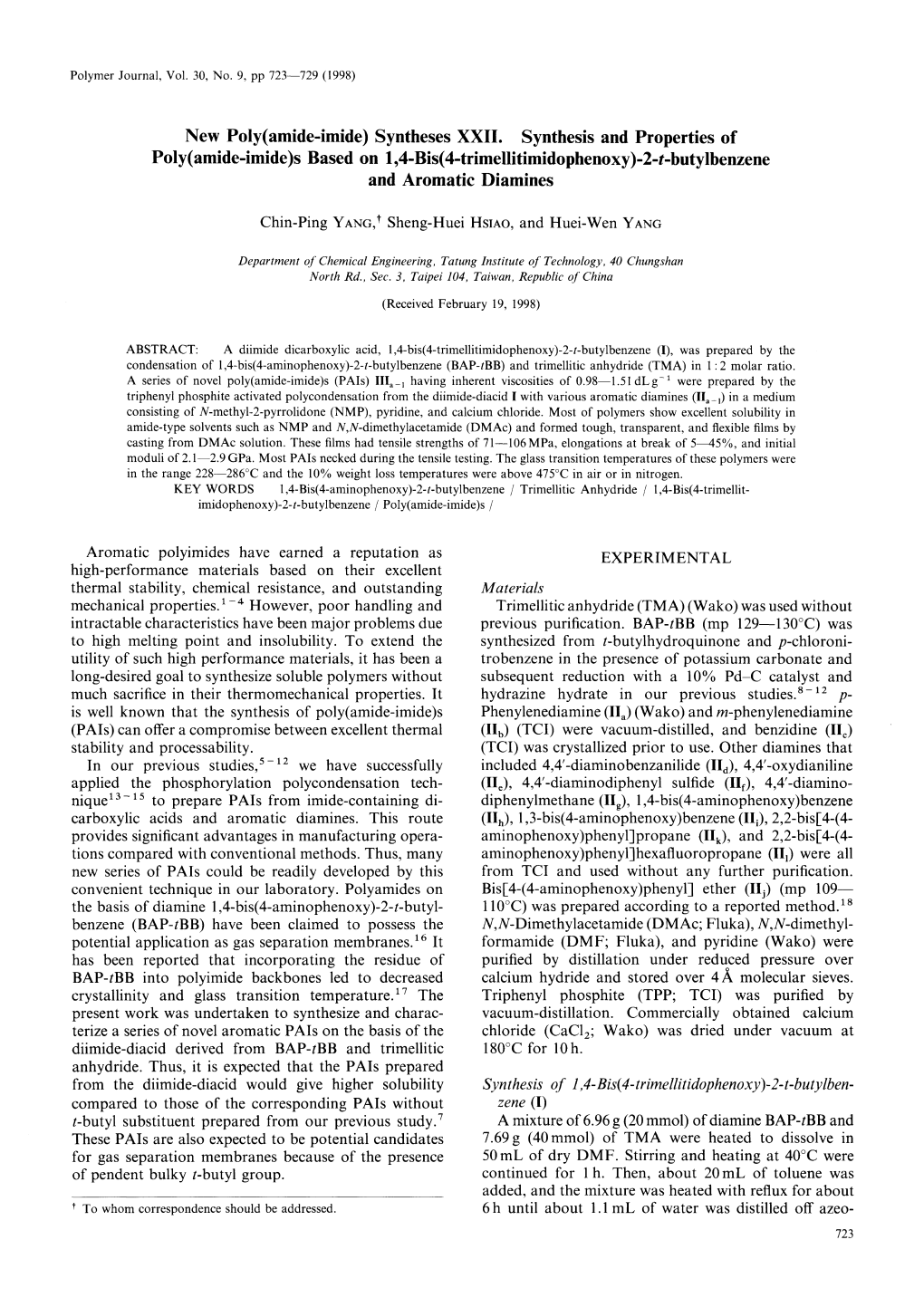 New Poly(Amide-Imide) Syntheses XXII