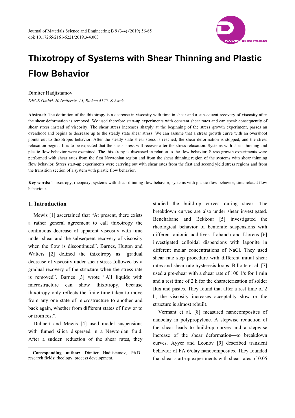 Thixotropy of Systems with Shear Thinning and Plastic Flow Behavior