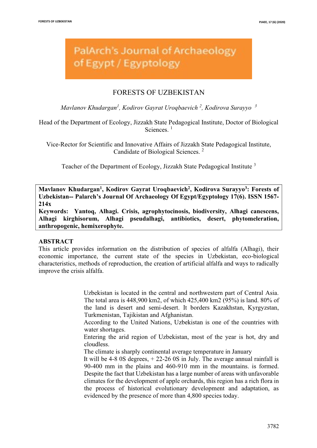 Forests of Uzbekistan Pjaee, 17 (6) (2020)