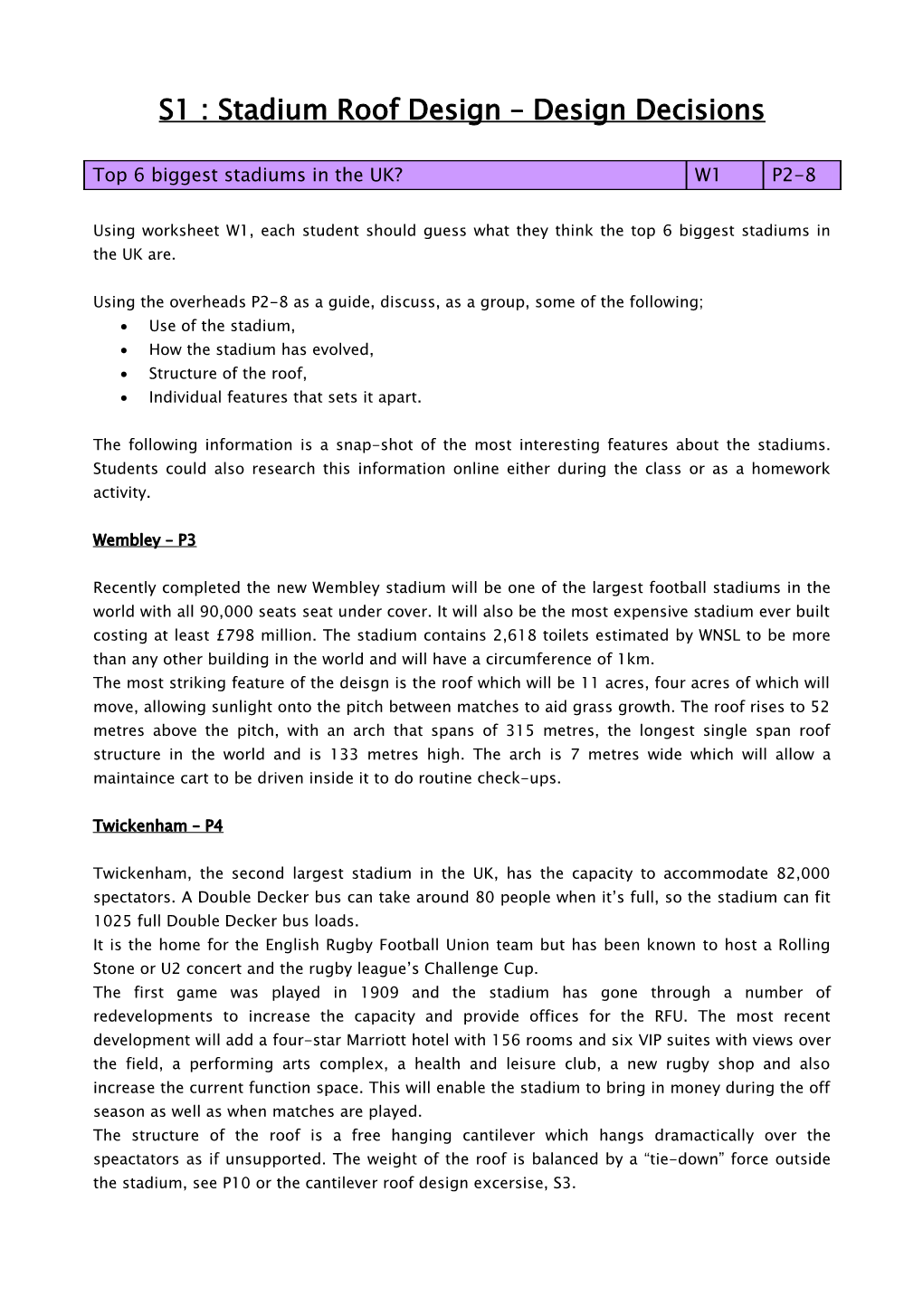 S1 : Stadium Roof Design – Design Decisions