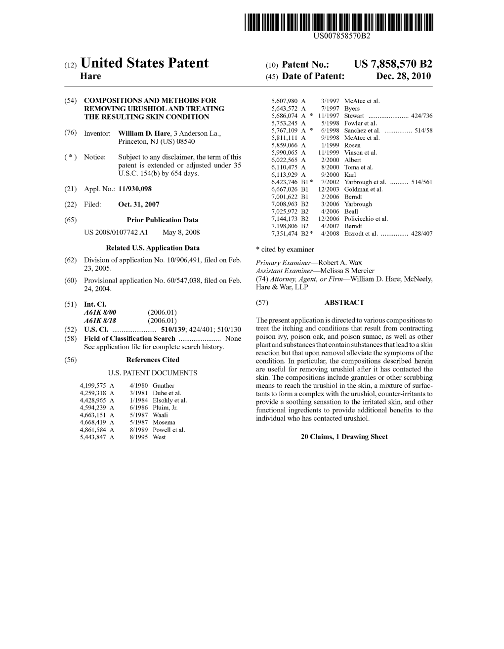 (12) United States Patent (10) Patent No.: US 7,858,570 B2 Hare (45) Date of Patent: Dec