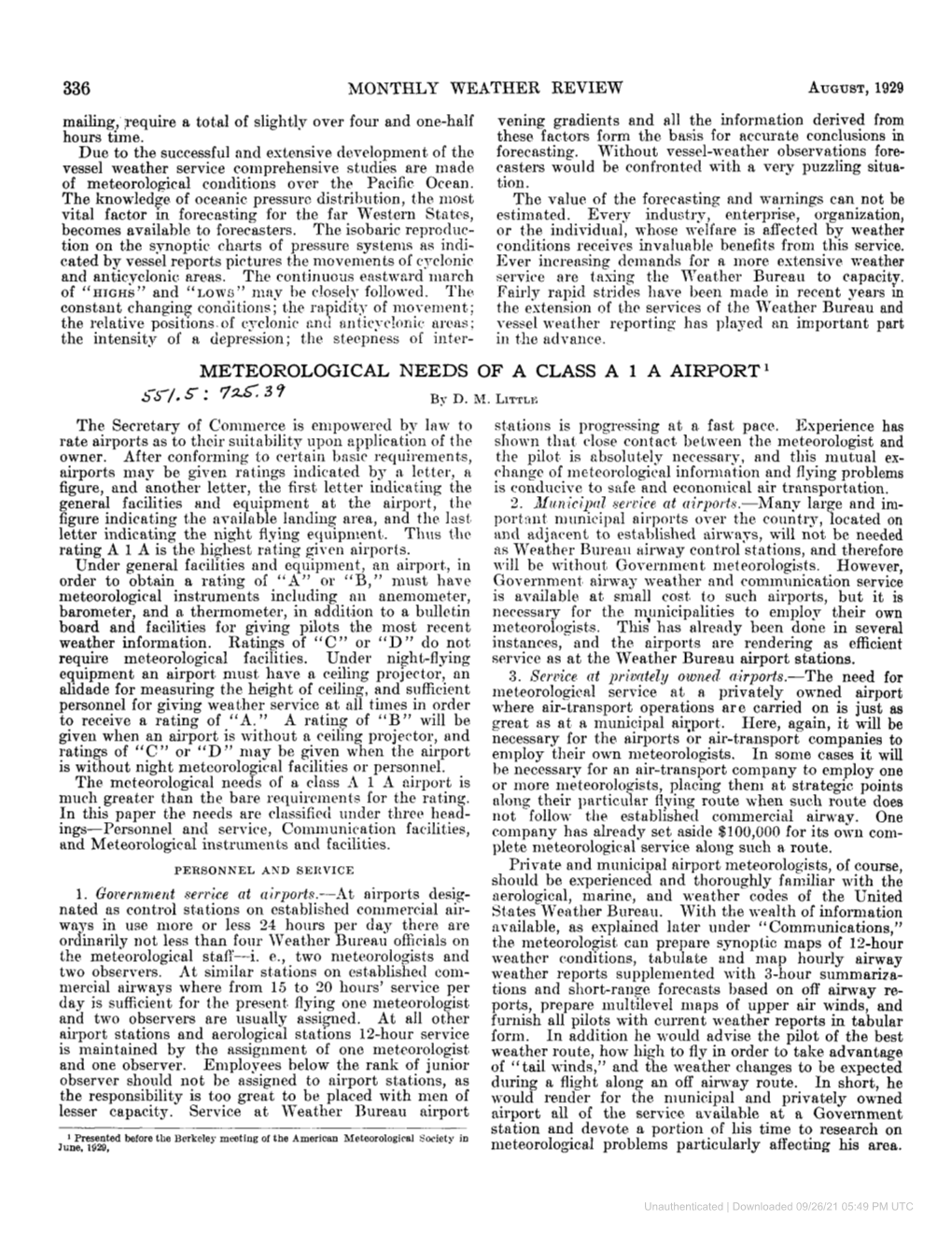 METEOROLOGICAL NEEDS of a CLASS a 1 a AIRPORT1 .J-H