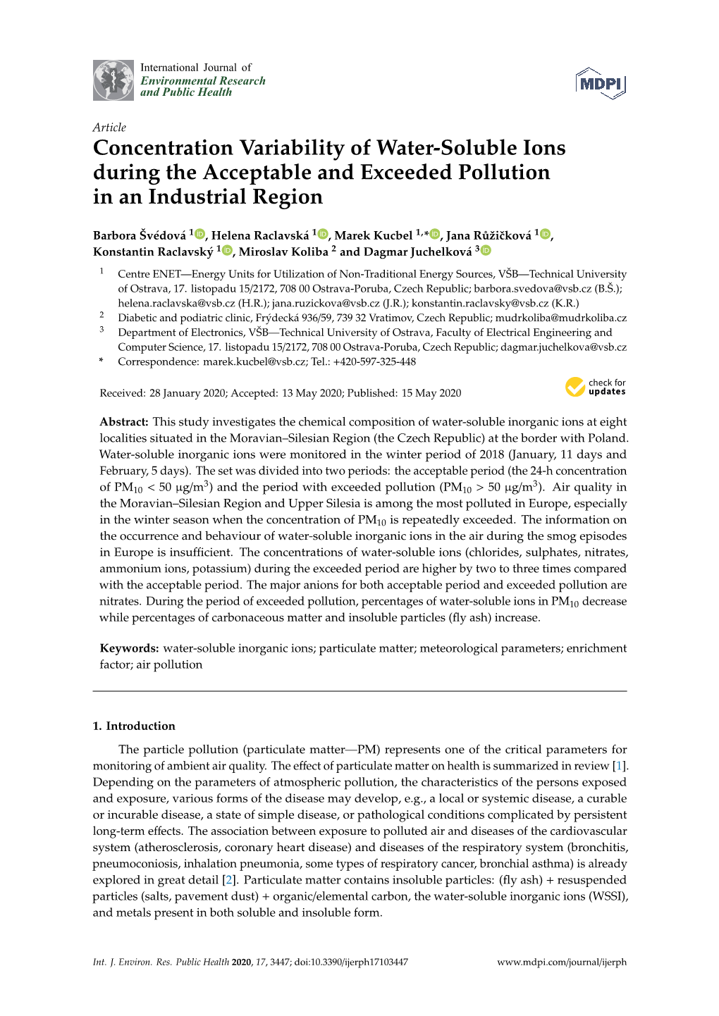 Concentration Variability of Water-Soluble Ions During the Acceptable and Exceeded Pollution in an Industrial Region