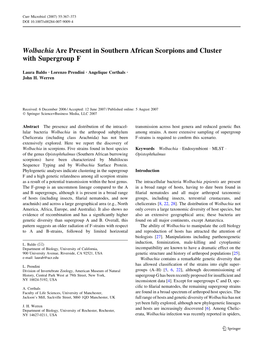 Wolbachia Are Present in Southern African Scorpions and Cluster with Supergroup F