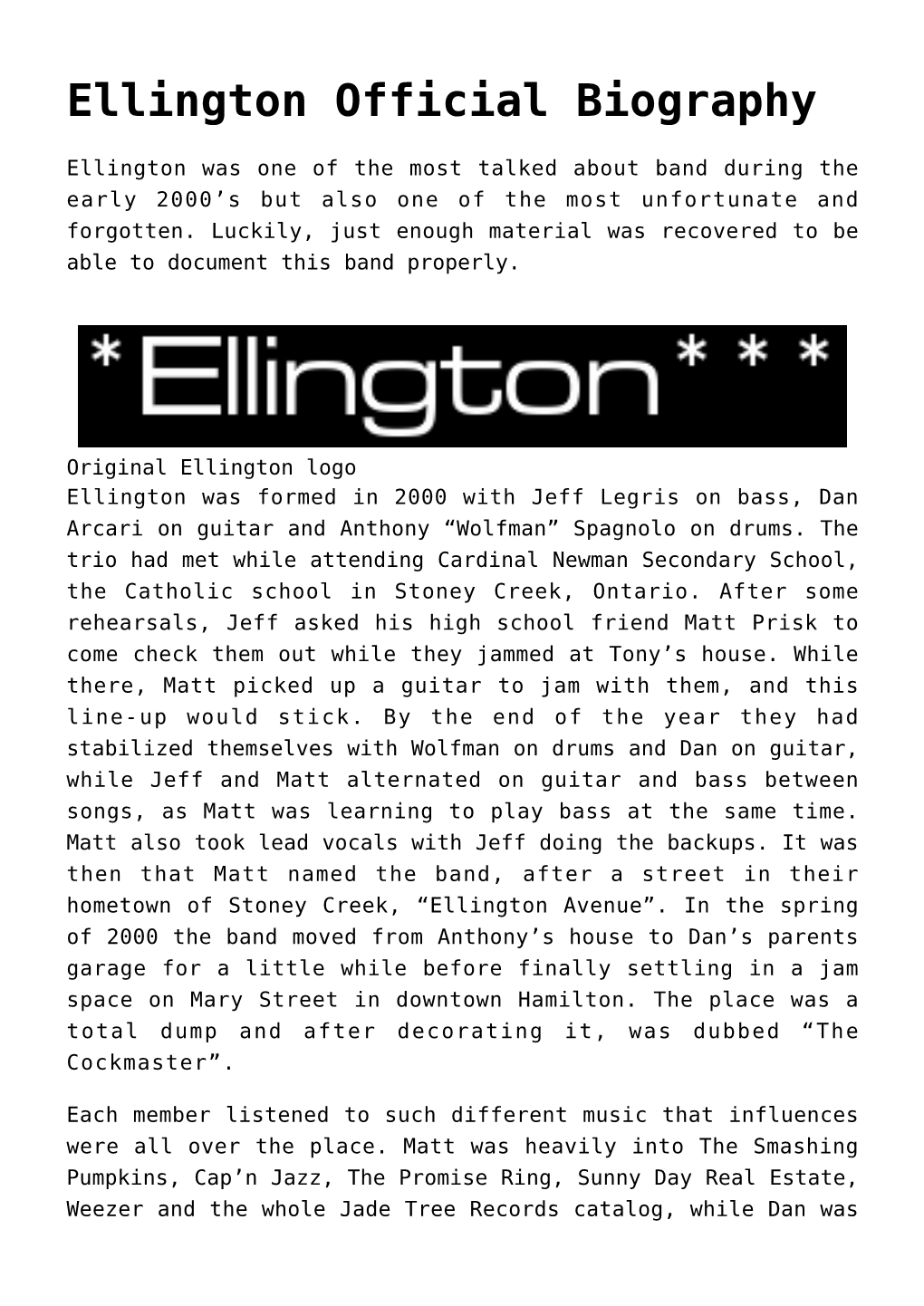 Ellington Official Biography