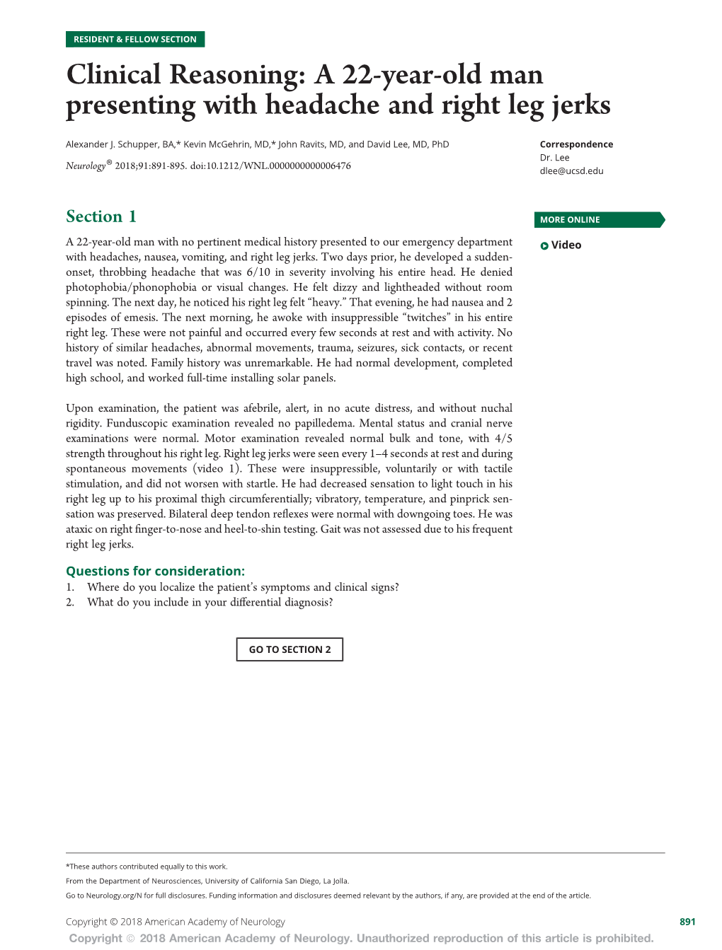 Clinical Reasoning: a 22-Year-Old Man Presenting with Headache and Right Leg Jerks