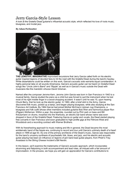 Jerry Garcia-Style Lesson a Look at the Grateful Dead Guitarist’S Influential Acoustic Style, Which Reflected His Love of Roots Music, Bluegrass, and Modal Jazz