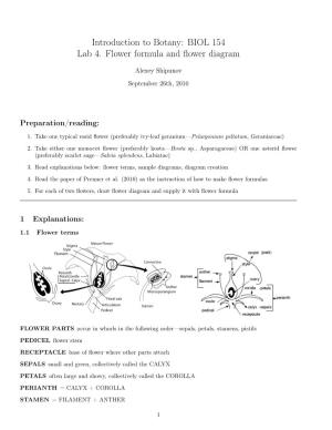 BIOL 154 Lab 4. Flower Formula and Flower Diagram