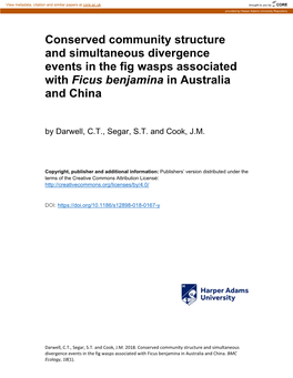 Conserved Community Structure and Simultaneous Divergence Events in the Fig Wasps Associated with Ficus Benjamina in Australia and China