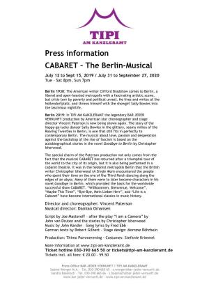 Press Information CABARET – the Berlin-Musical