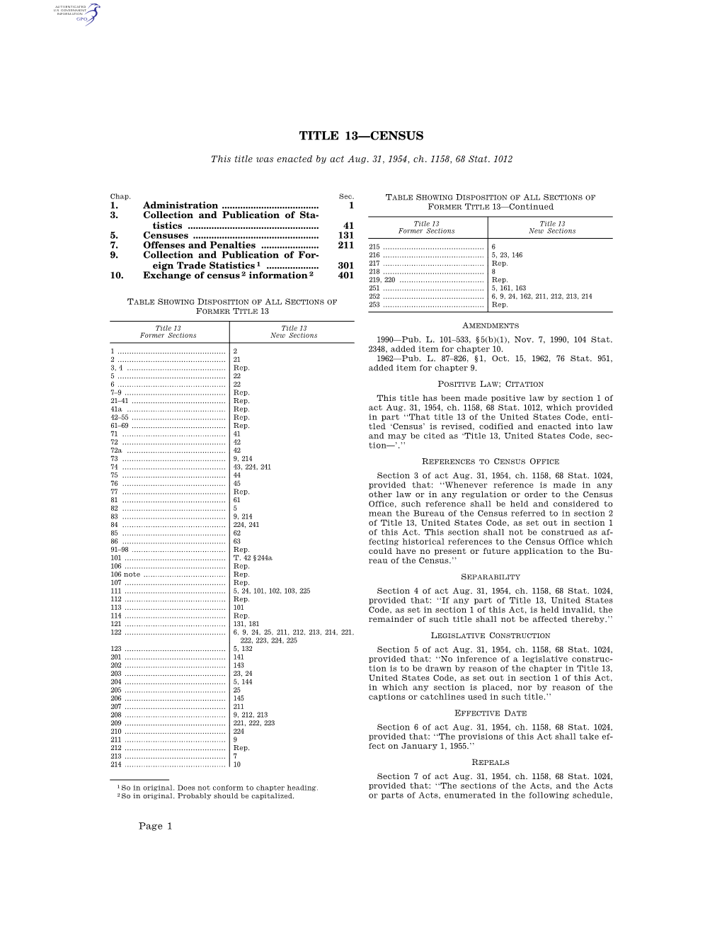 Title 13—Census