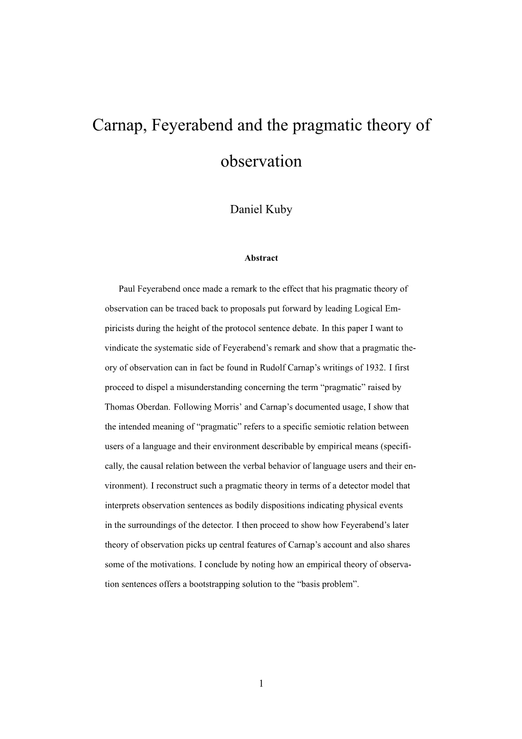 Carnap, Feyerabend and the Pragmatic Theory Of