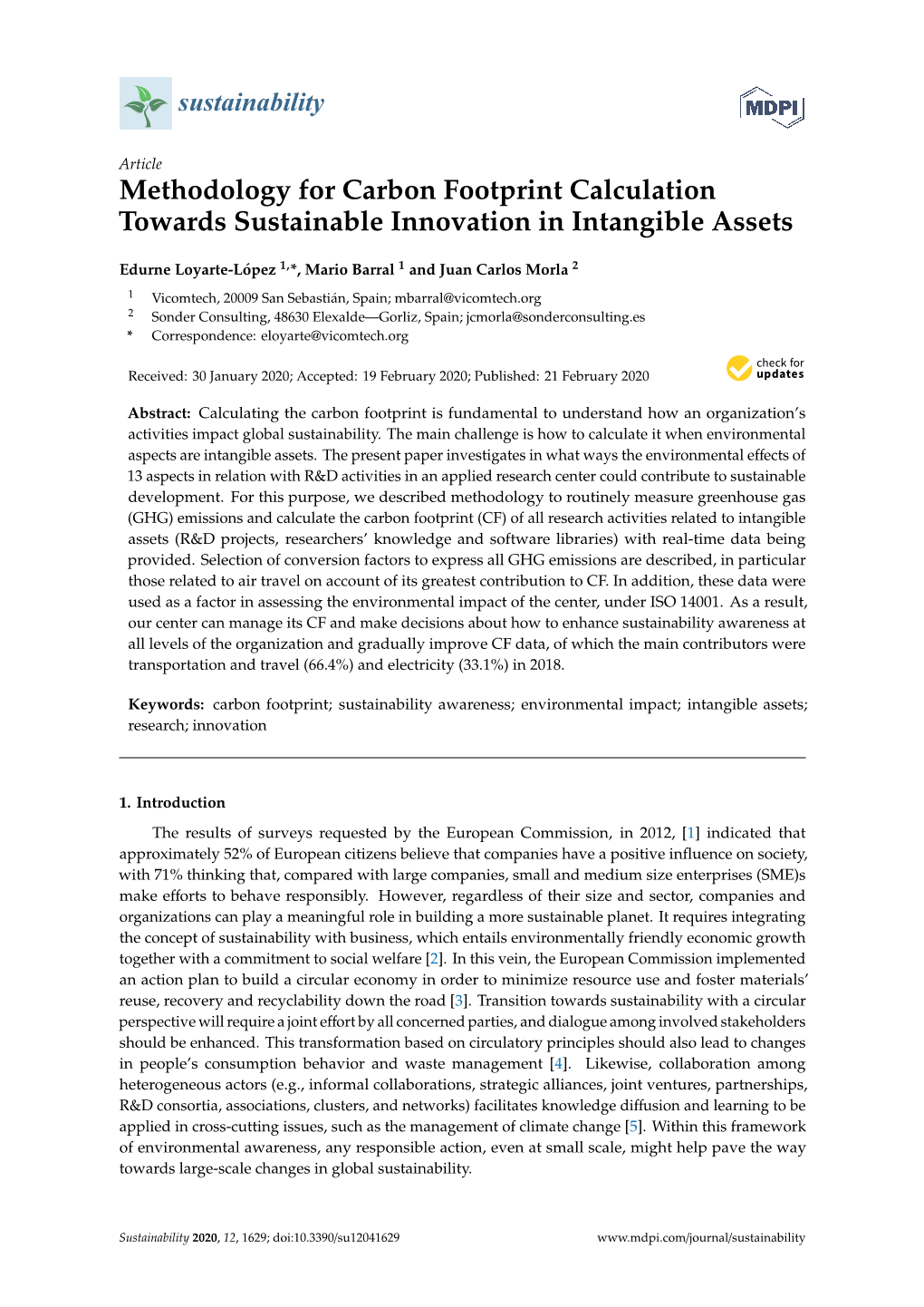 Methodology for Carbon Footprint Calculation Towards Sustainable Innovation in Intangible Assets