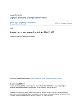 Annual Report on Research Activities 2002-2003