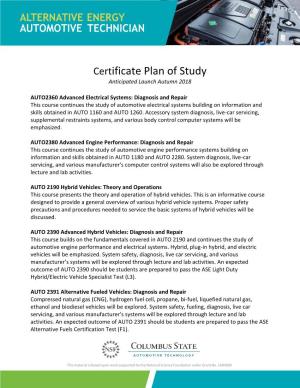 Certificate Plan of Study Anticipated Launch Autumn 2018
