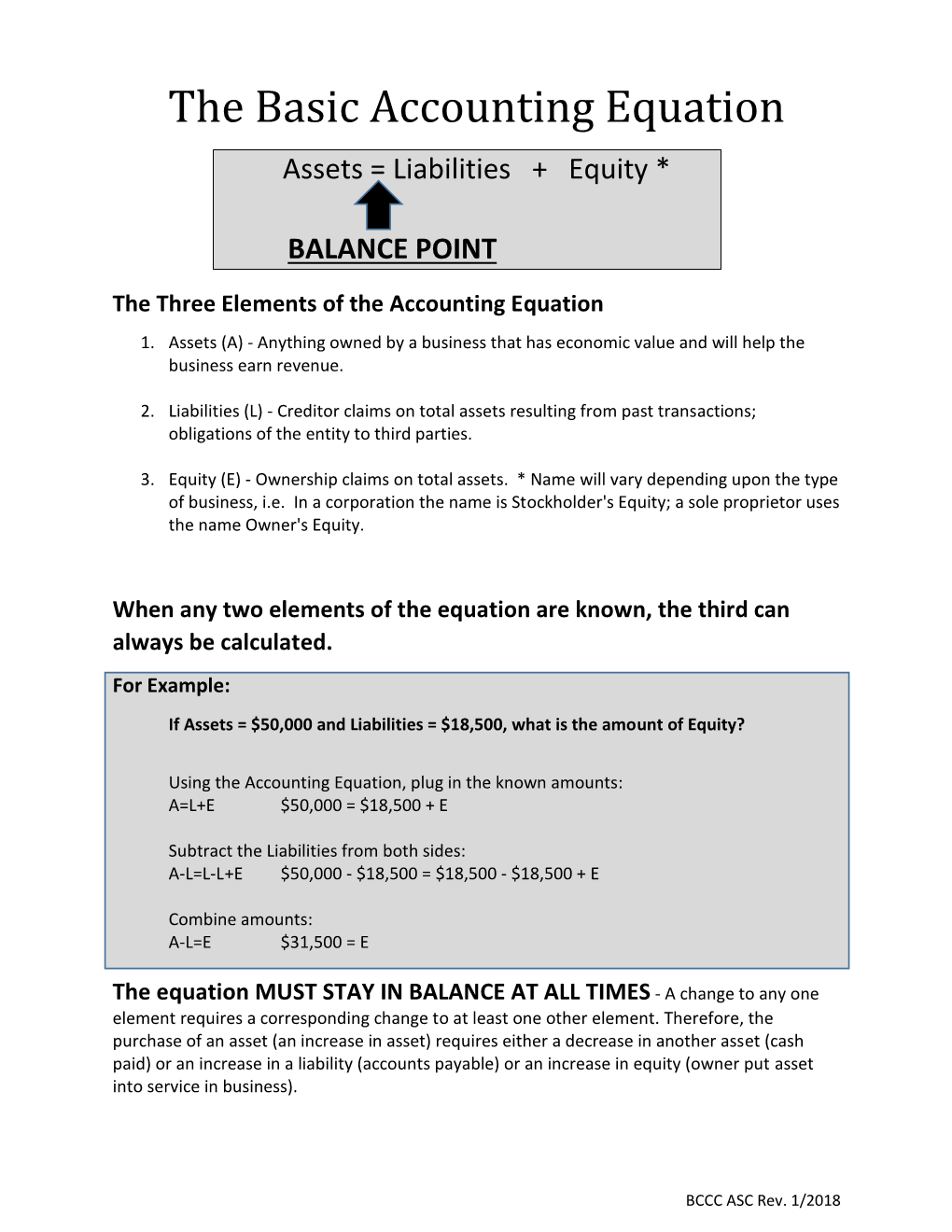 The Basic Accounting Equation