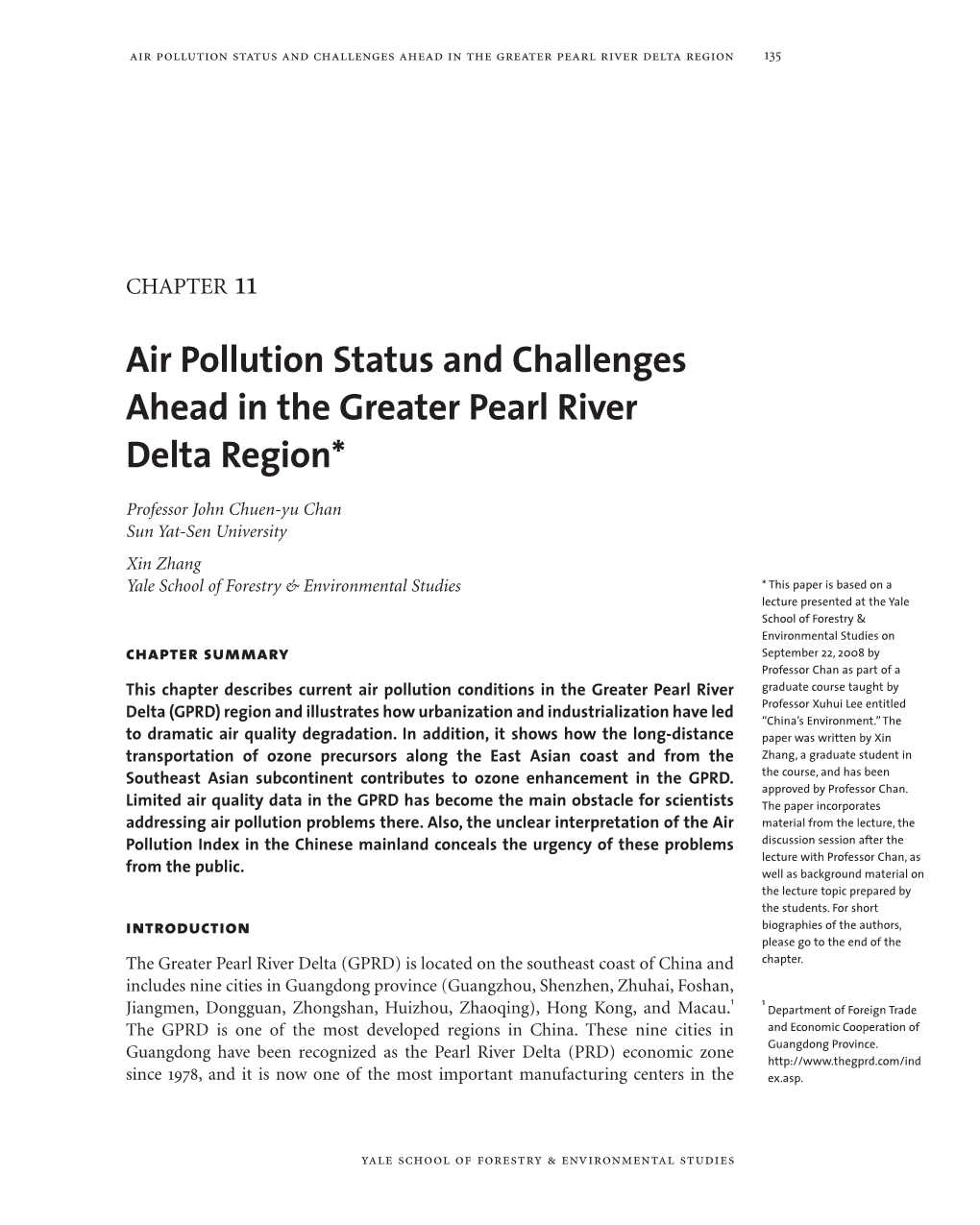 Air Pollution Status and Challenges Ahead in the Greater Pearl River Delta Region 135