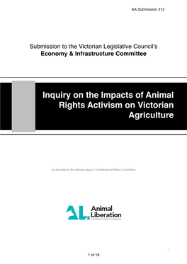 Inquiry on the Impacts of Animal Rights Activism on Victorian Agriculture