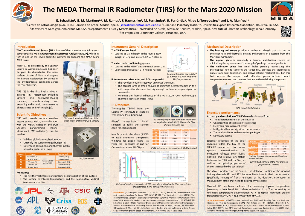 The MEDA Thermal IR Radiometer (TIRS) for the Mars 2020 Mission