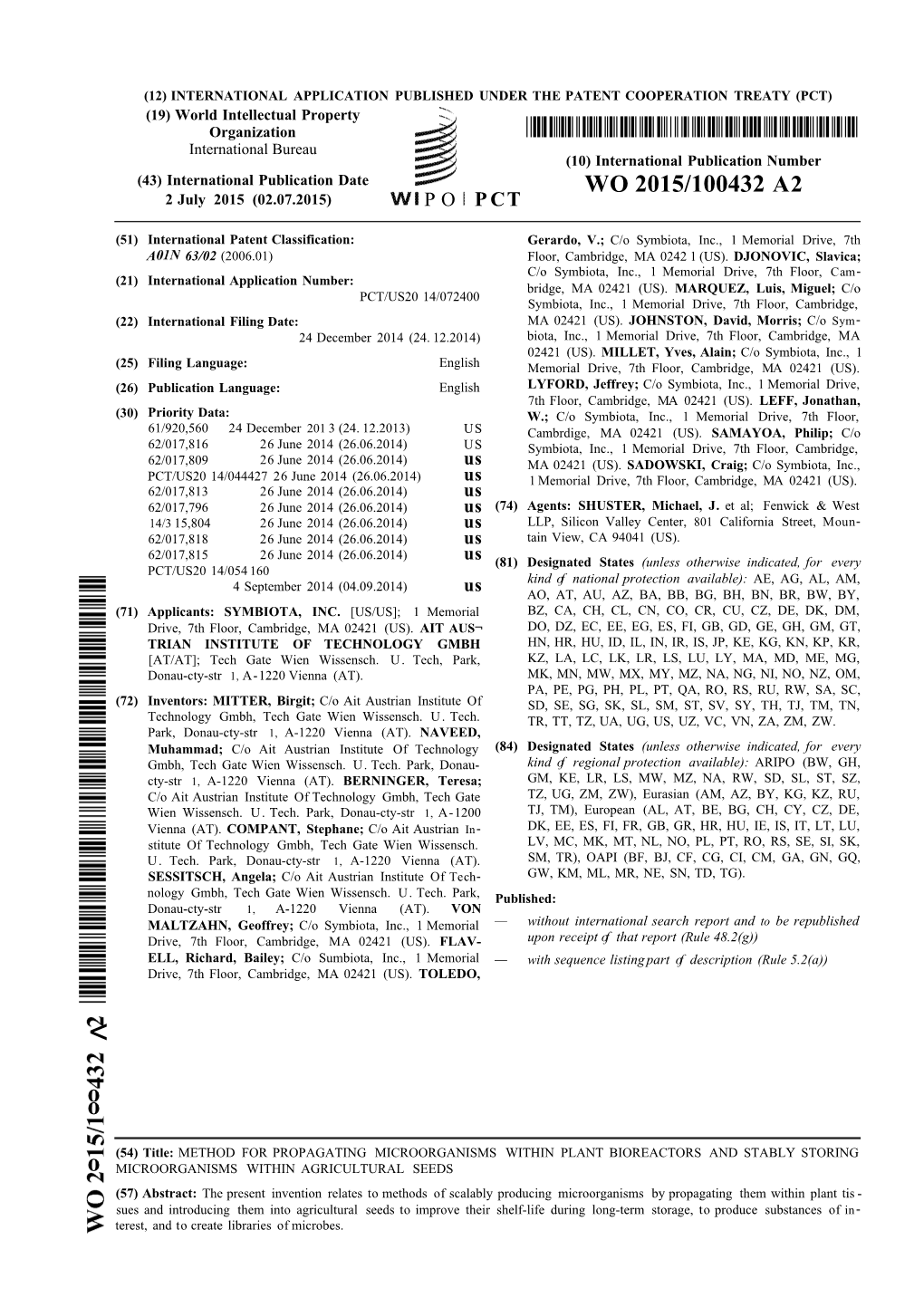 WO 2015/100432 A2 2 July 2015 (02.07.2015) P O P CT