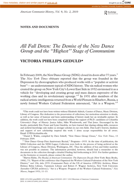 Fall Down: the Demise of the New Dance Group and the ‘‘Highest’’ Stage of Communism