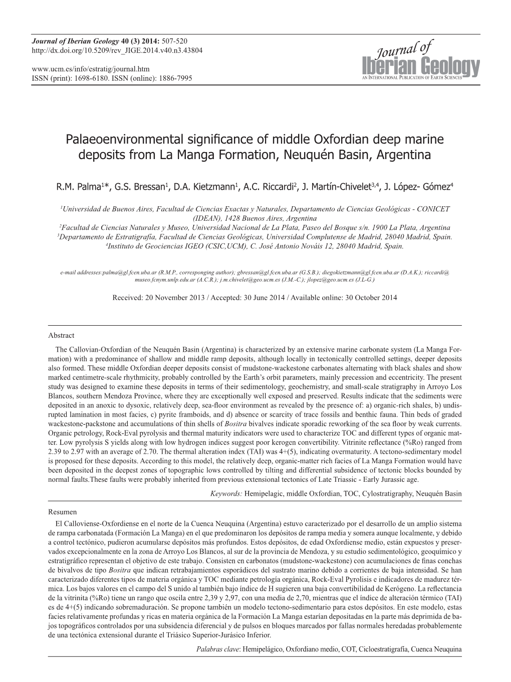 Palaeoenvironmental Significance of Middle Oxfordian Deep Marine Deposits from La Manga Formation, Neuquén Basin, Argentina