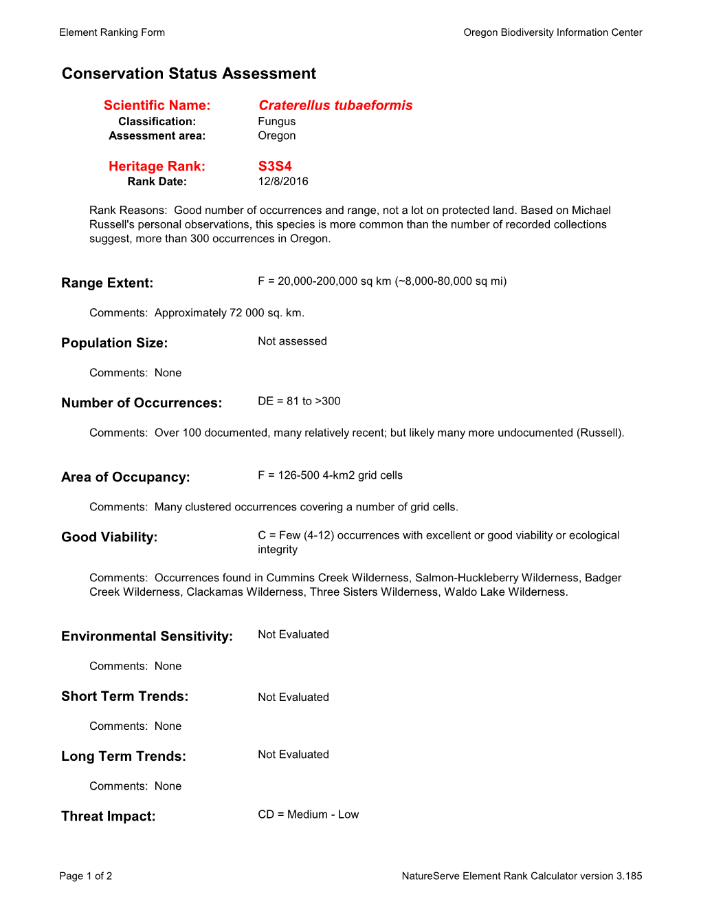 Conservation Status Assessment