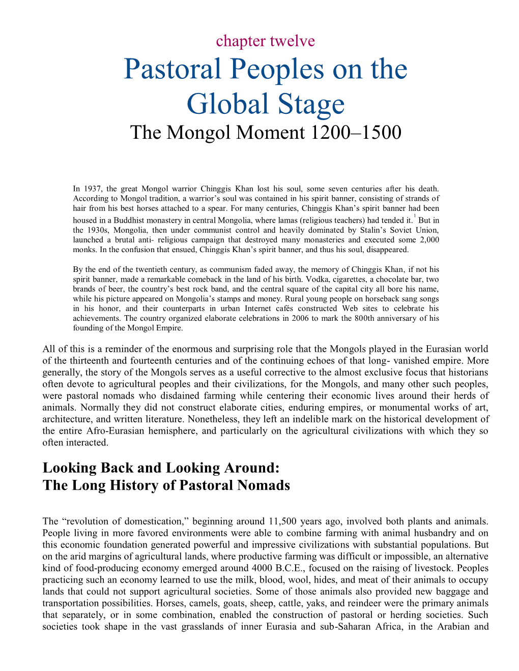 Pastoral Peoples on the Global Stage the Mongol Moment 1200–1500