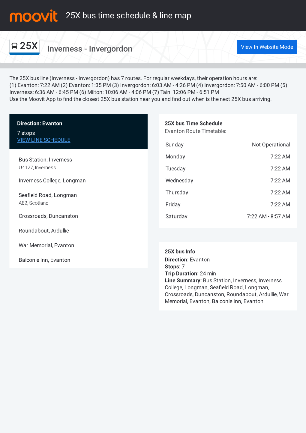 25X Bus Time Schedule & Line Route