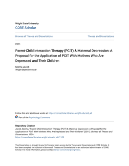 Parent-Child Interaction Therapy (PCIT) & Maternal Depression: a Proposal for the Application of PCIT with Mothers Who Are Depressed and Their Children