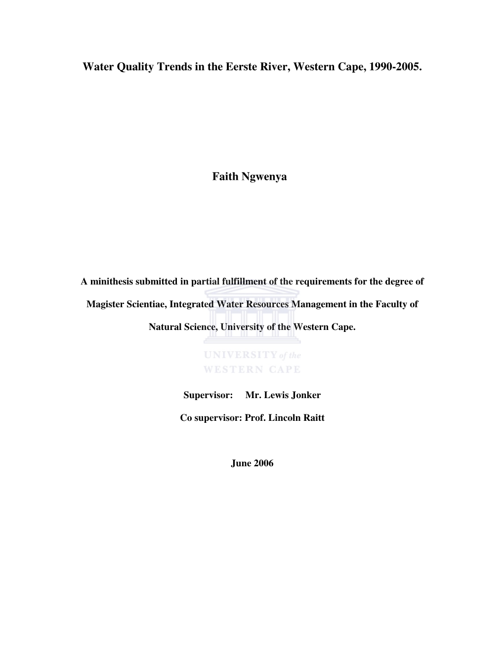 Water Quality Trends in the Eerste River, Western Cape, 1990-2005